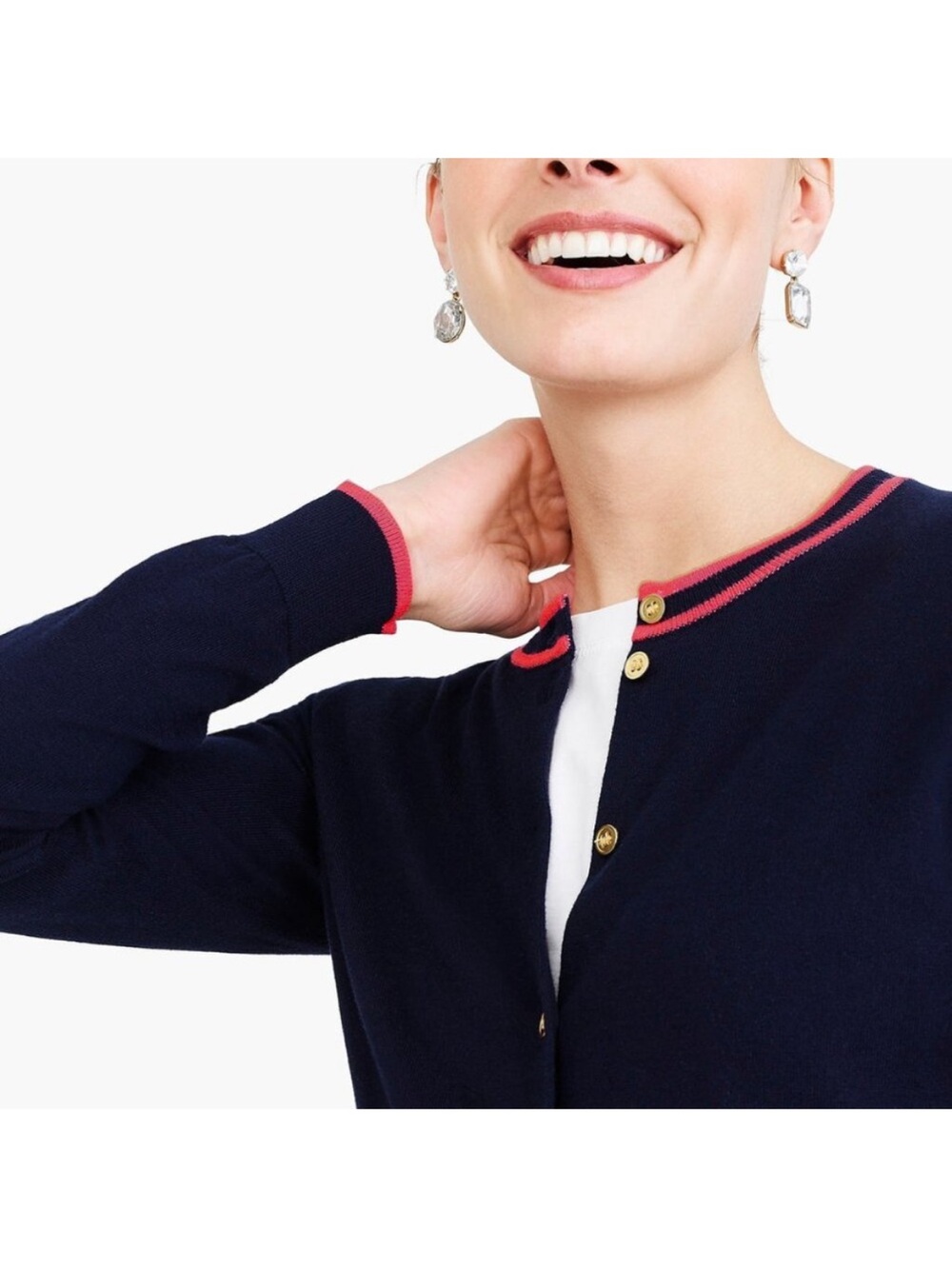 J.Crew Factory | “The Caryn” Tipped Cardigan | Navy/Red | Size M